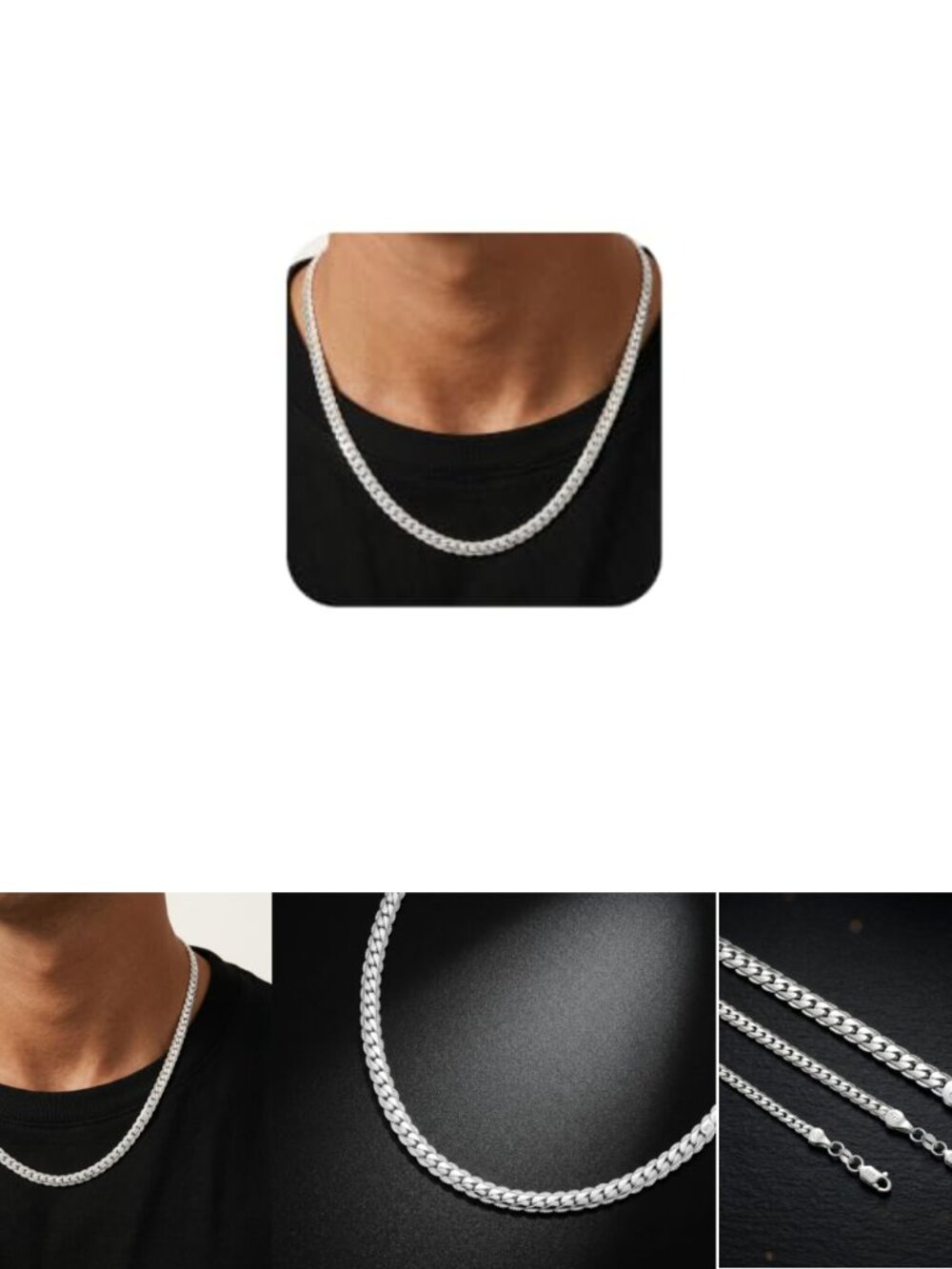 925 Sterling Silver Cuban Link Chain Necklace Diamond Cut 5MM